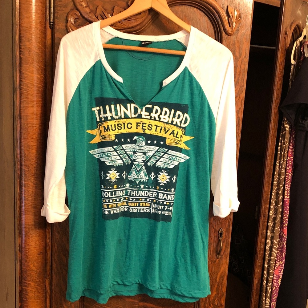 Thunderbird Music Festival Green and White Women's Short Sleeve Tee
